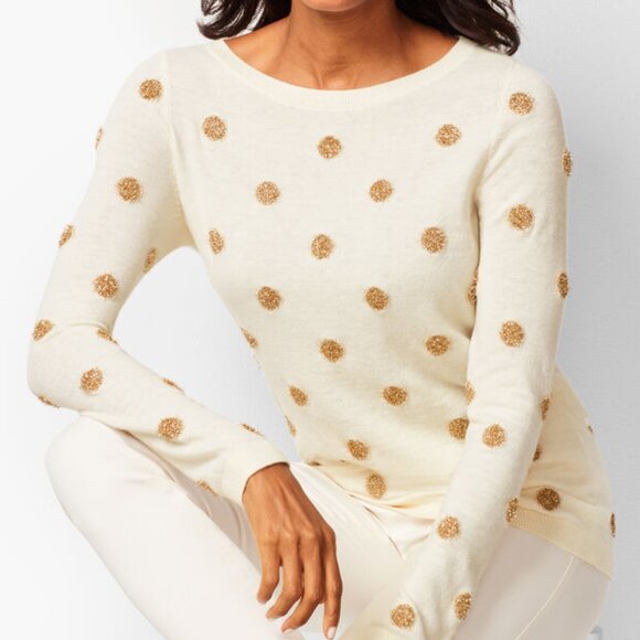 Talbots Gold Tinsel-Dot Bateau-Neck Sweater - size Small - Picture 1 of 5
